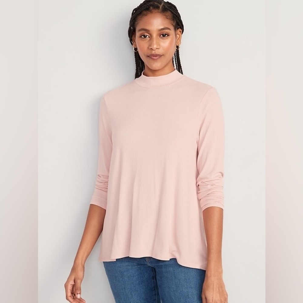 Old Navy Luxe Mock-Neck Rib-Knit Swing T-Shirt